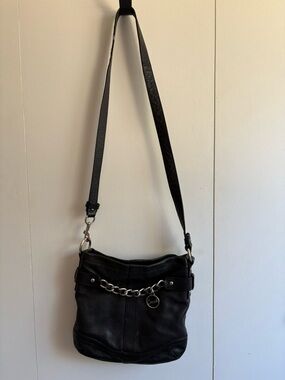 Coach Black Pebbled Leather Shoulder Bag with Silver Chain